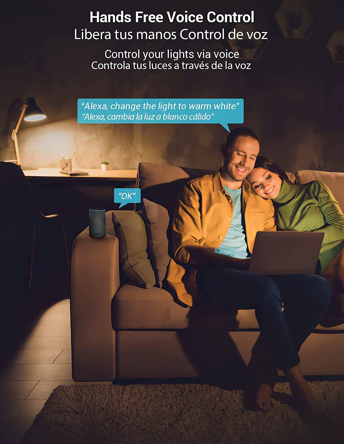 TORKASE - Las bombillas inteligentes funcionan con Alexa Google, 10 W, 2700 K, luz blanca cálida a 6500 K, intensidad regulable, bombilla LED WiFi, control de grupo de aplicación de voz, horario, solo 2,4 Ghz, no requiere concentrador, paquete de 4 - DIGVICE MX