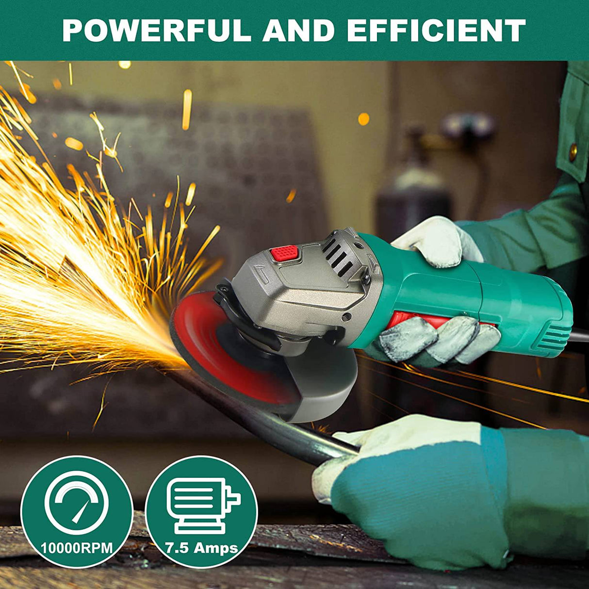 HYCHIKA - Amoladora angular, herramienta de molienda de 4-1/2 pulgadas, 10000 RPM con protector de 2 ruedas, disco de 5 ruedas, amoladora eléctrica de 7,5 A para metal, corte y molienda de azulejos - DIGVICE MX