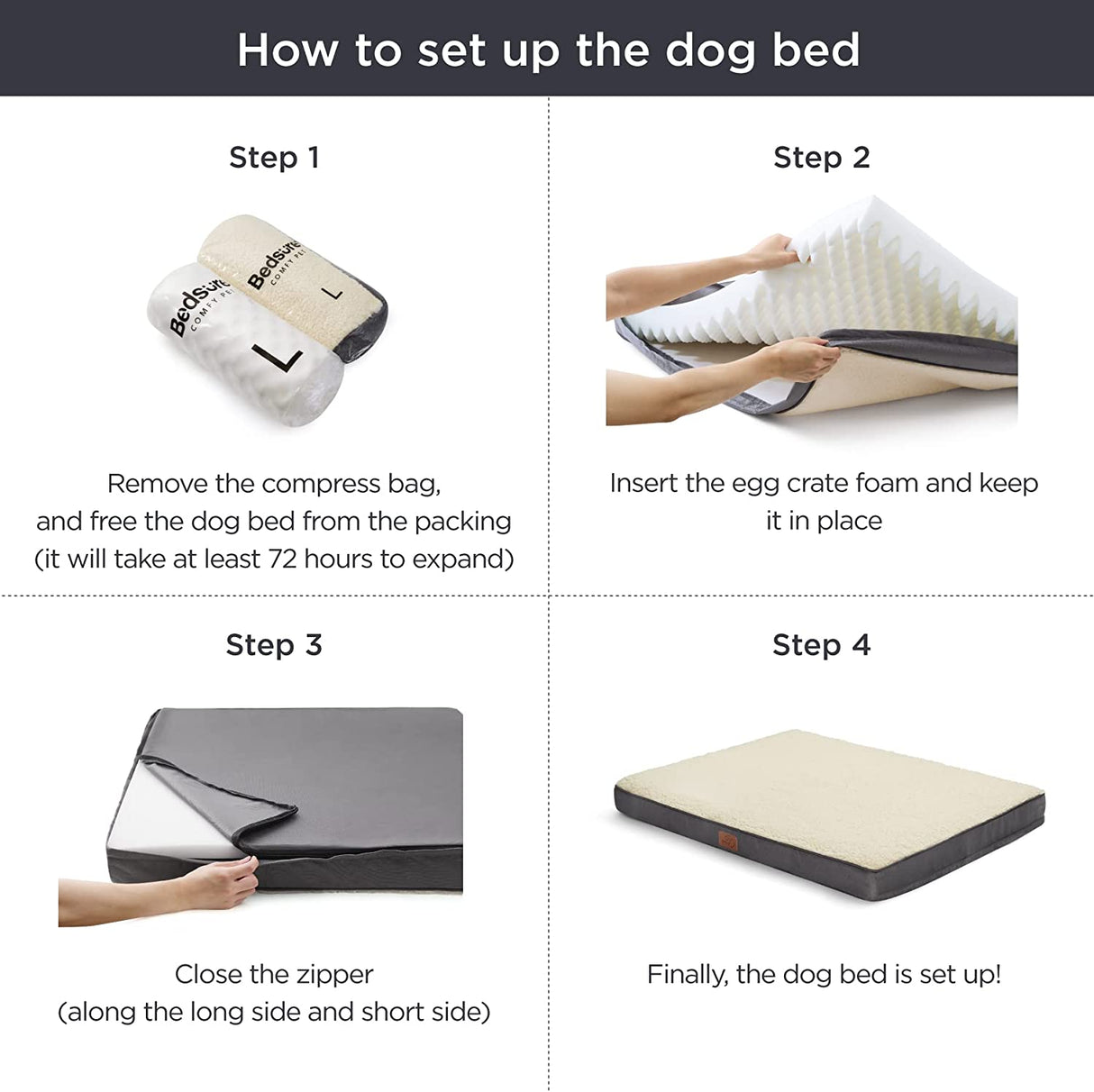 Bedsure - Cama ortopédica grande de espuma para perros, espuma ortopédica para huevos con funda extraíble y lavable, alfombrilla para mascotas resistente al agua - DIGVICE MX