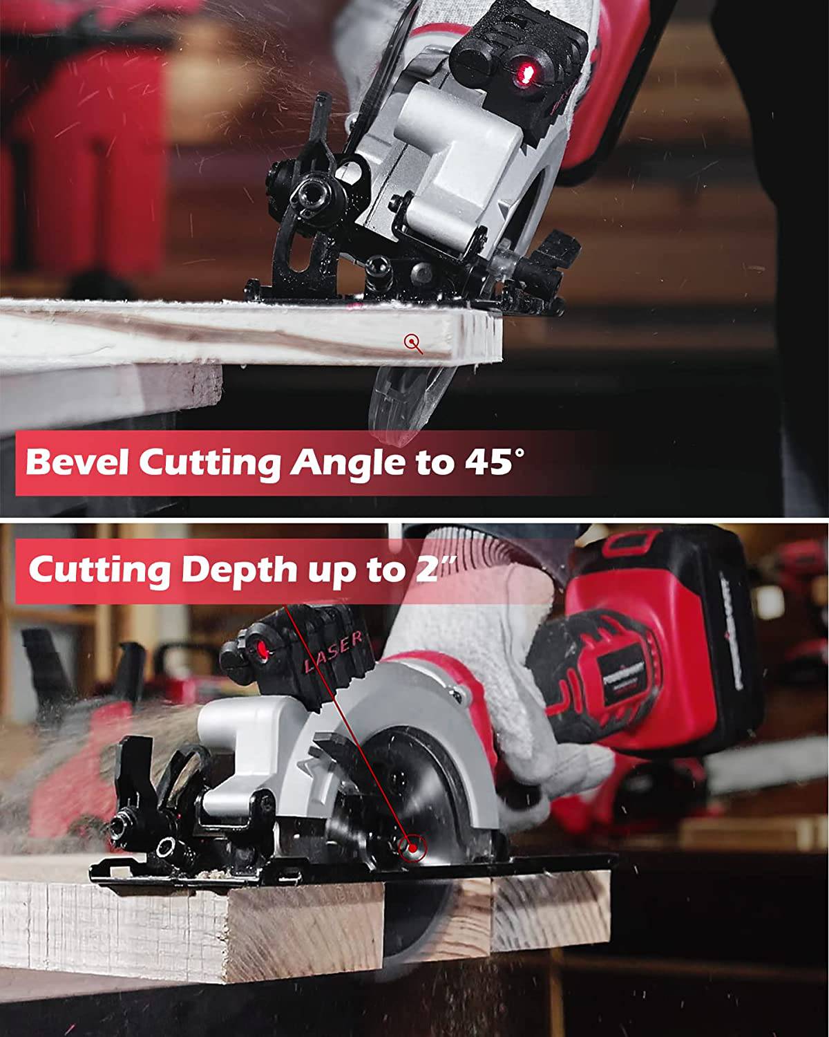 Sierra circular inalámbrica PowerSmart, minisierra circular inalámbrica de 20 V y 4-1/2 pulgadas, 4500 RPM, guía láser y paralela, 4 cuchillas para madera, metal blando y azulejos, batería de 4,0 Ah y cargador rápido incluido - DIGVICE MX