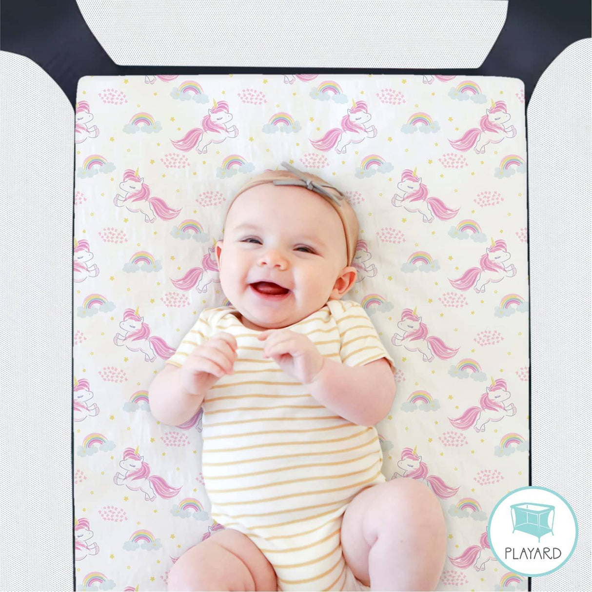 The Peanutshell Fitted Pack n Play, Playard, Mini sábanas para cuna para niñas | Juego de 2 paquetes | Unicornio rosa y arco iris - DIGVICE MX