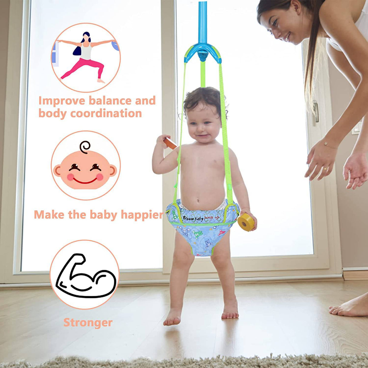 Feanron - Baby Jumper Infant Jumper Doorway para bebés activos Baby Door Jumpers y Bouncers Ejercitador con abrazadera para puerta y correa ajustable para 6-24 meses - DIGVICE MX