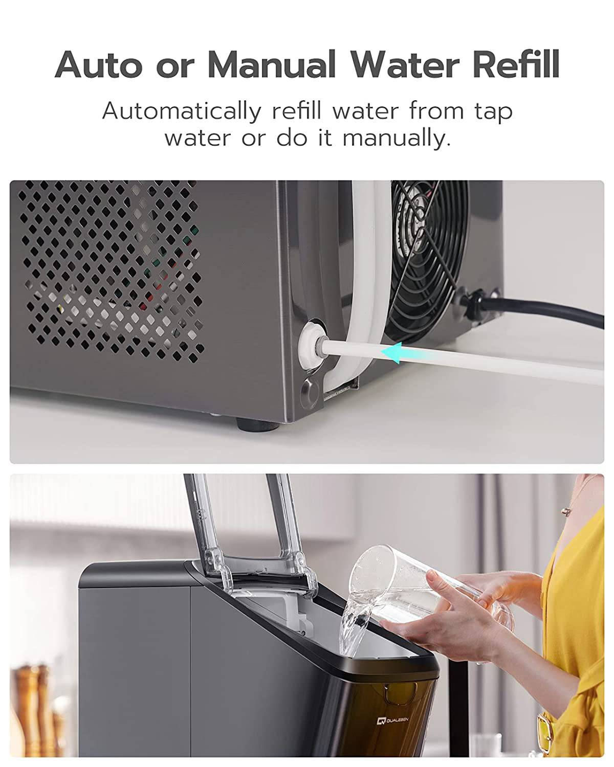 Qualeben - Máquina de pepitas de hielo sónica para encimera con autolimpieza; con recarga de agua automática; producción de 26 libras al día de hielo masticable y crujiente - DIGVICE MX