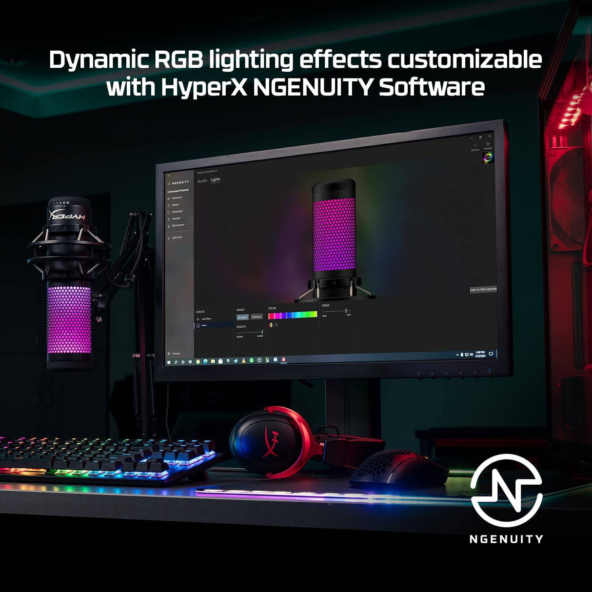 HyperX QuadCast S - Micrófono de condensador USB RGB para PC, PS4, PS5 y Mac, montaje antivibración, 4 patrones polares, filtro pop, control de ganancia, juegos, transmisión, podcasts, Twitch, YouTube, Discord