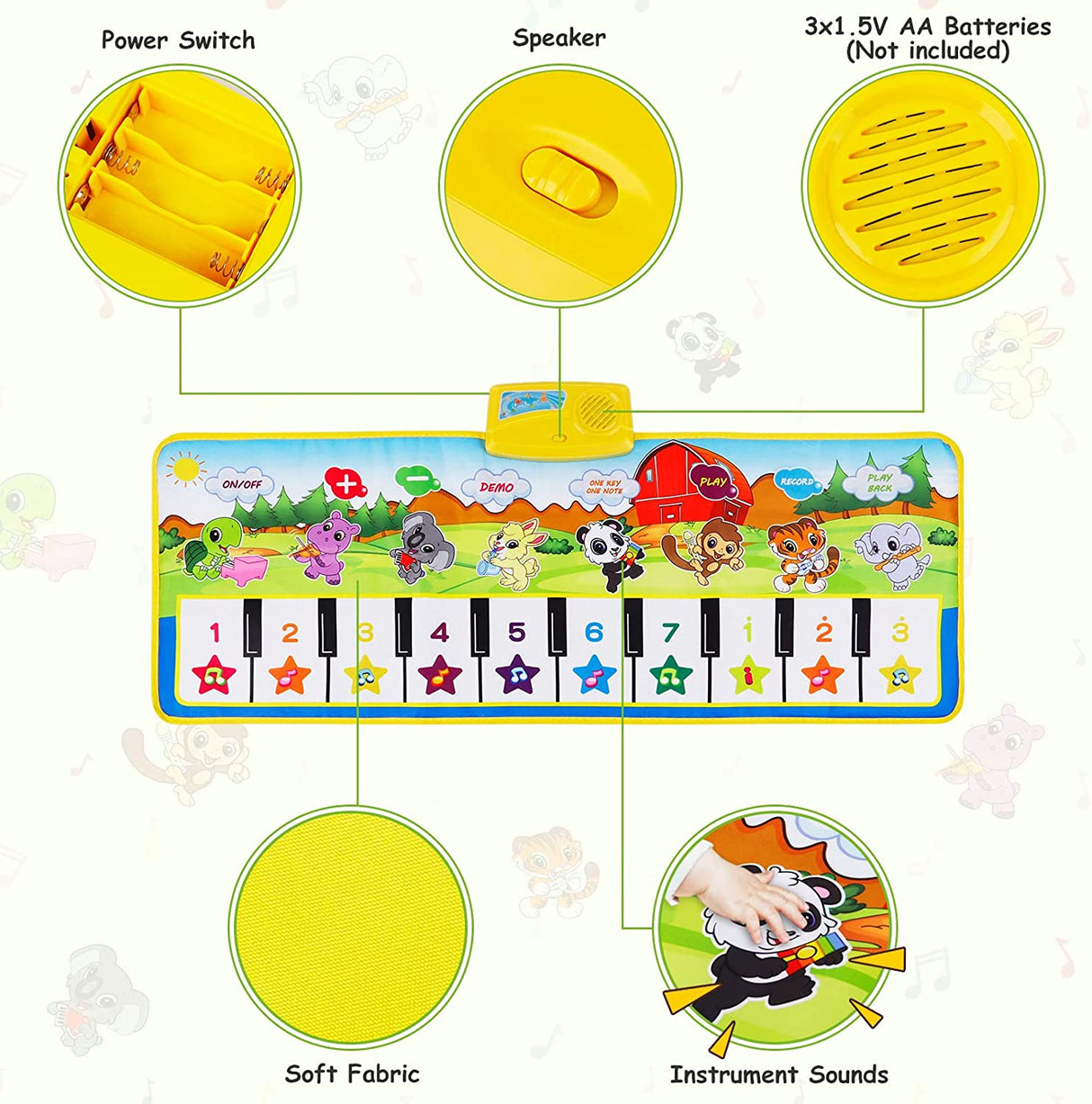 M SANMERSEN Tapete para piano, 39.5" x 14" Tapete musical 8 Sonidos de instrumentos - B07MLWHWVQ