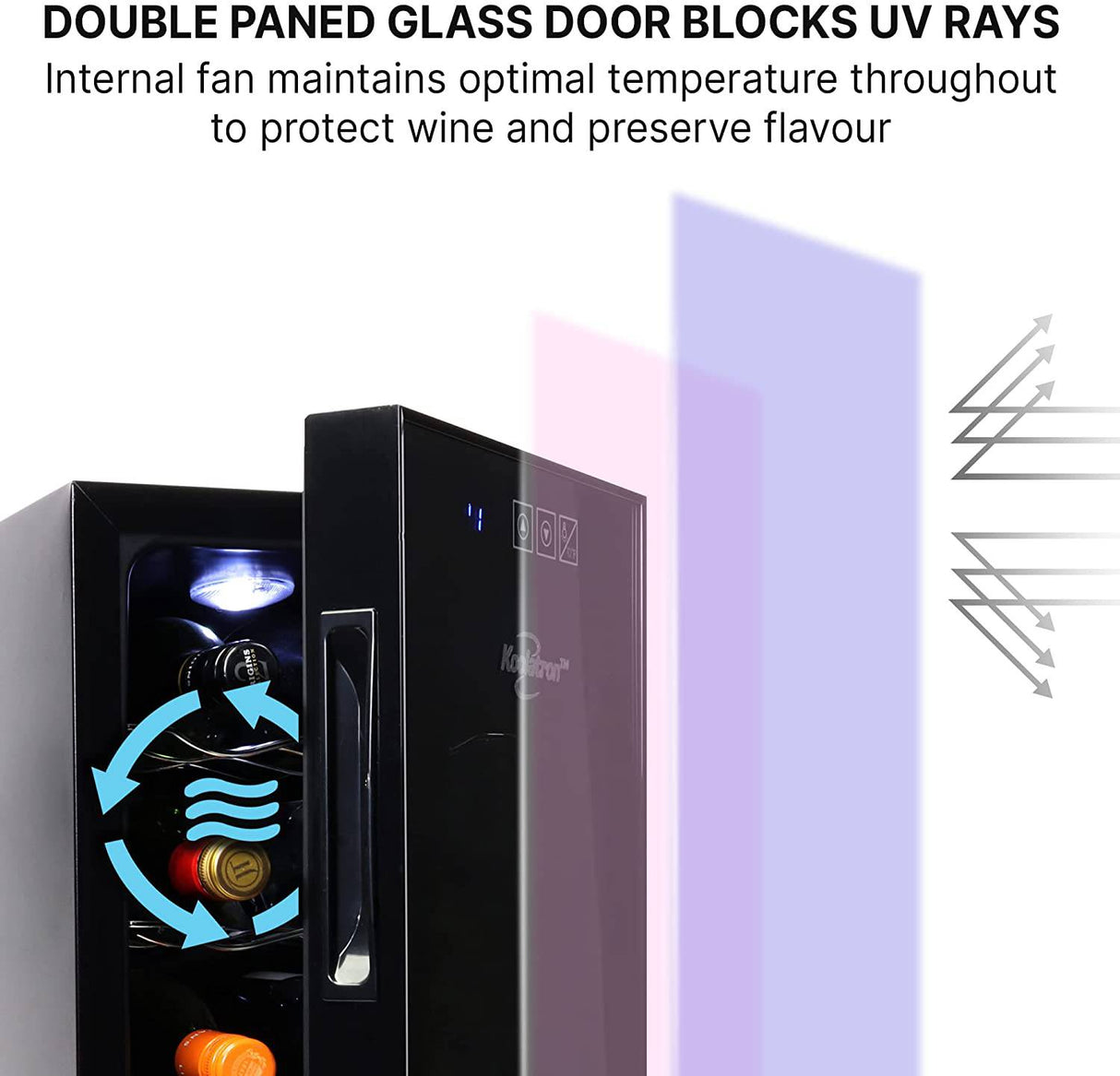 Koolatron - Enfriador de vino de 8 botellas, negro, refrigerador de vino termoeléctrico, 0.8 cu. ft. (23L), Refrigerador independiente para vinos de la serie Urban, almacenamiento de vino - DIGVICE MX