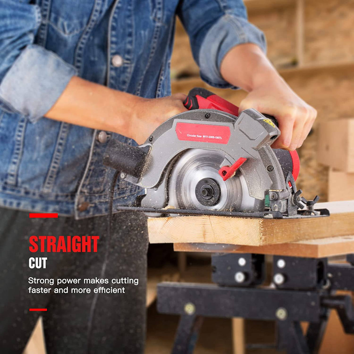 Sierra circular Grifucher con guía láser, sierra circular con cable de 5000 RPM con 2 hojas de 7-1/2'' (24 T y 40 T), 1500 W/12 A Profundidad máxima de corte de 2-5/8" (90°) a 1-7 /10”(45°), ideal para cortes de troncos de madera - DIGVICE MX