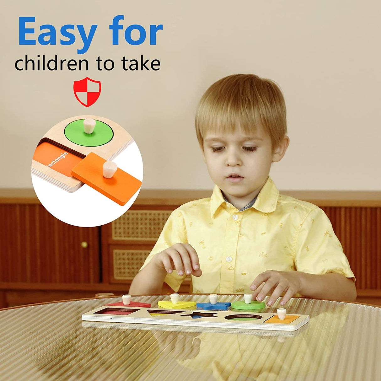 QODOFLR First Shapes - Rompecabezas de madera con perilla gigante para bebés y niños pequeños - B0BCFSRQK9