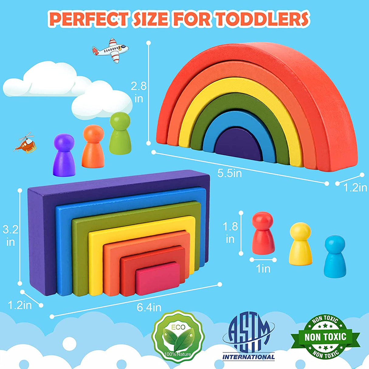 Tiluza - Montessori Juguetes Bloques de madera, apilamiento de construcción para niños pequeños - B09ZQRBRGL