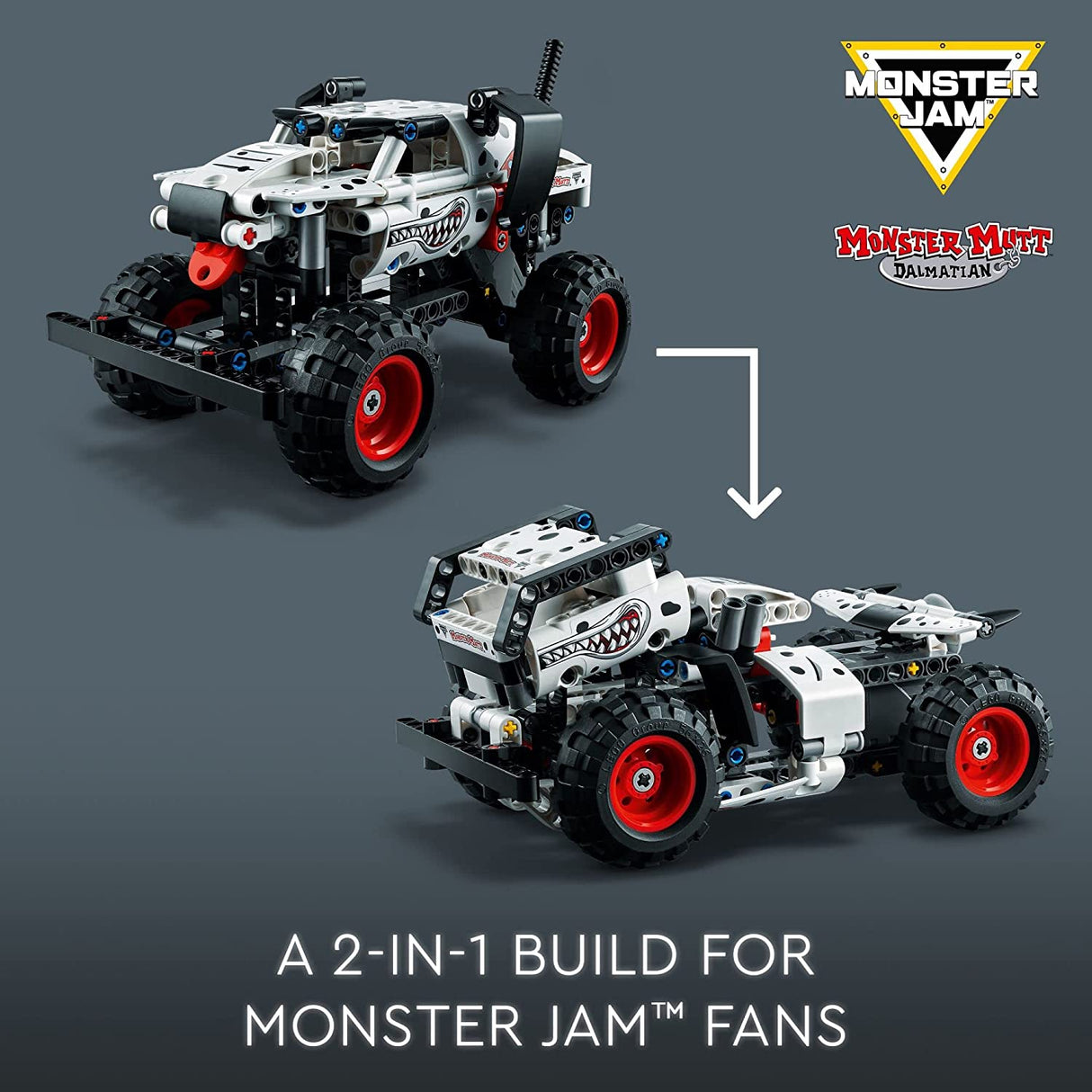 LEGO Technic Monster Jam Monster Mutt Dalmatian 42150 Juego de juguetes de construcción 2 en 1 para niños, niños y niñas a partir de 7 años (244 piezas)