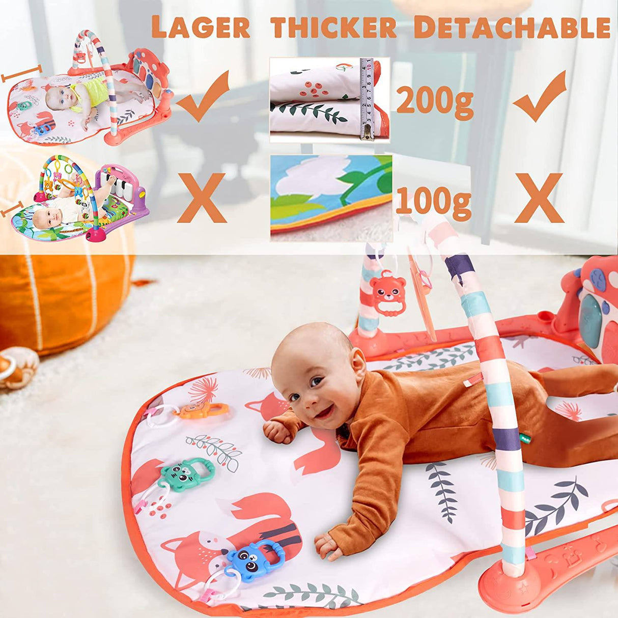 Kick & Play Piano Gym Música Tummy Time Colchoneta acolchada con 5 juguetes sensoriales, Baby Play Gym para bebés recién nacidos de 0 a 3 6 9 12 meses Fox Baby Play Mat Baby Gym little dove - DIGVICE MX