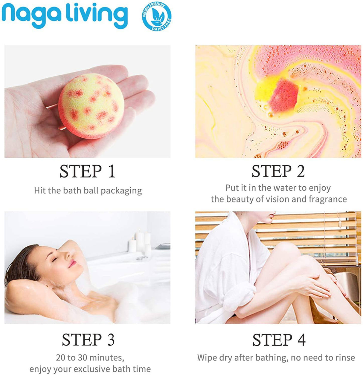 Nagaliving - Set de regalo de bombas de baño, 10 bombas de baño de burbujas orgánicas, maravilloso efecto efervescente