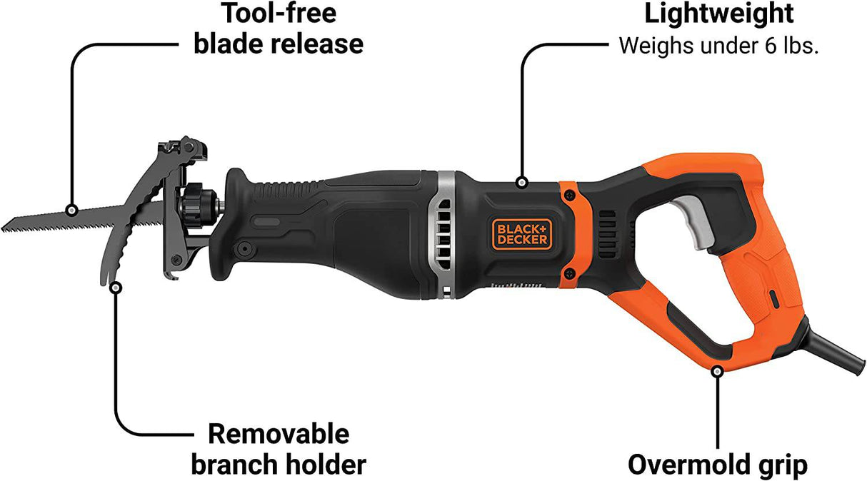 BLACK+DECKER Sierra de sable eléctrica de 7 amperios con soporte de ramas extraíble (BES301K) - DIGVICE MX