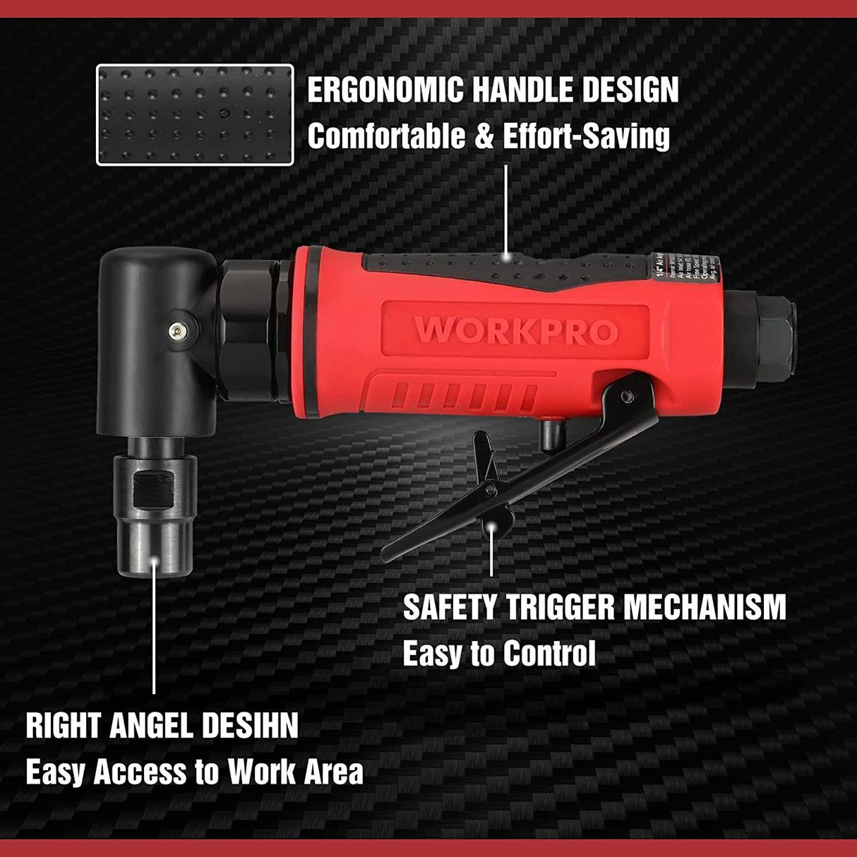 Amoladora de ángulo de aire WORKPRO, amoladora neumática de ángulo recto de 1/4 pulgadas, 20000 RPM, accionada por aire de 90 grados para moler, cortar, pulir, reparar soldadura, desbarbar, boquillas de 1/4" y 1/8" incluidas - DIGVICE MX
