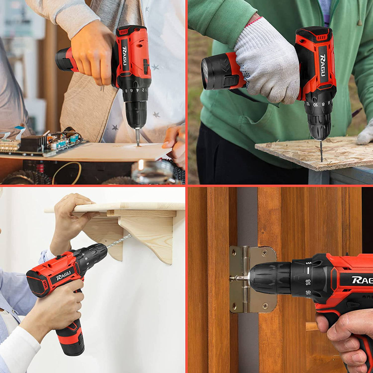 Ragu Kit de taladro inalámbrico de 12,6 V, taladro eléctrico con 2 baterías y cargador, 34 piezas, ajuste de par de 18+1, portabrocas sin llave de 3/8 pulgadas 30 Nm máximo, destornillador eléctrico con 2 velocidades, luz LED para proyectos de bricolaje - DIGVICE MX