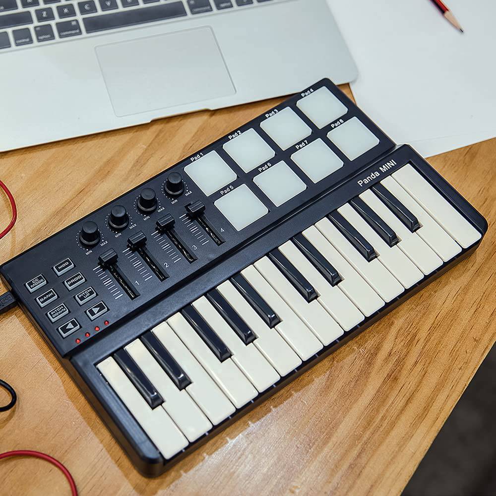 Ebriche mini controlador MIDI, mini teclado USB portátil de 25 teclas y controlador MIDI Drum Pad