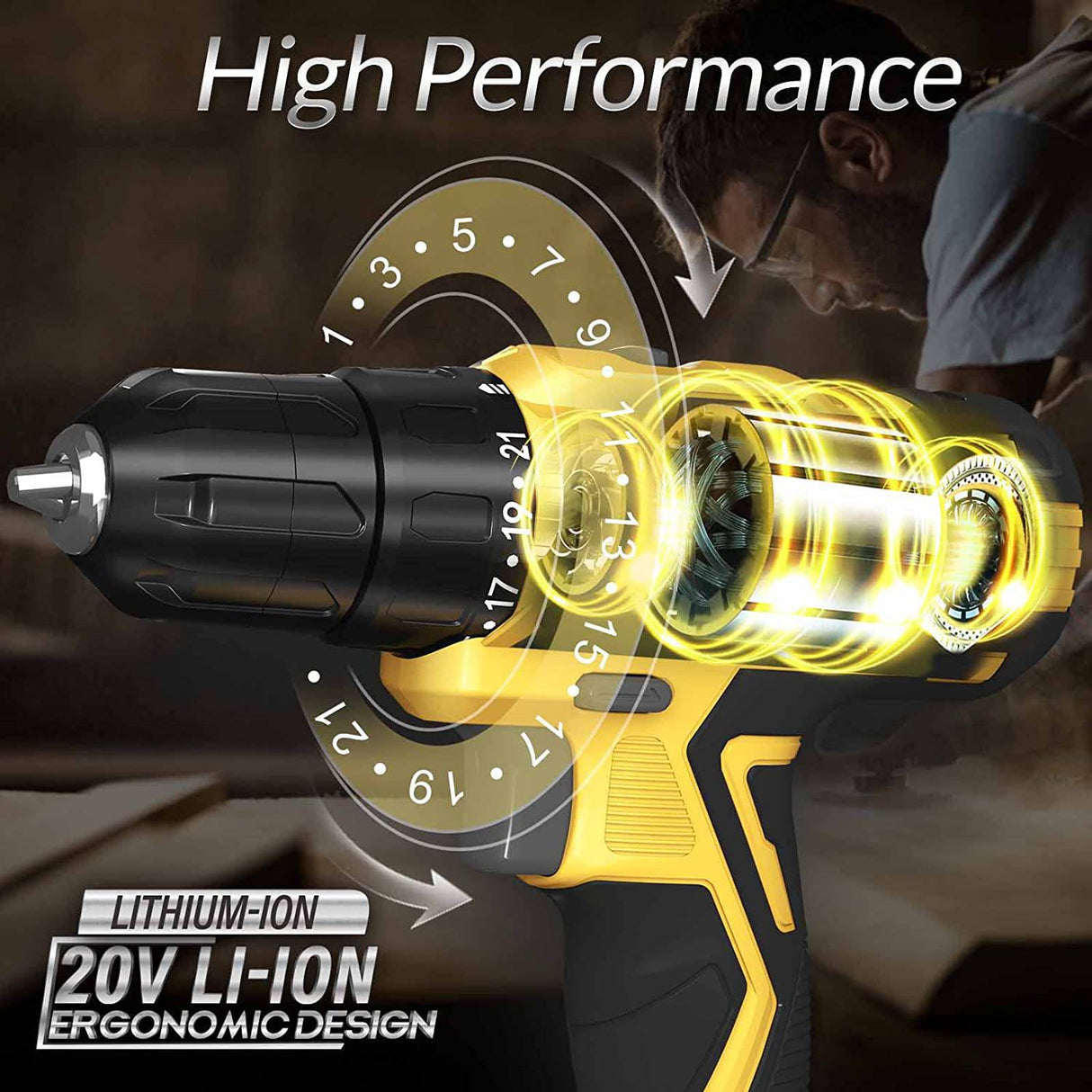 Walensee Juego de brocas inalámbricas de 20 V, taladro eléctrico con control de velocidad variable, taladro de impacto con batería y cargador rápido, accesorios de 32 puntas sin llave, kit de herramientas de destornillador eléctrico para el hogar - DIGVICE MX