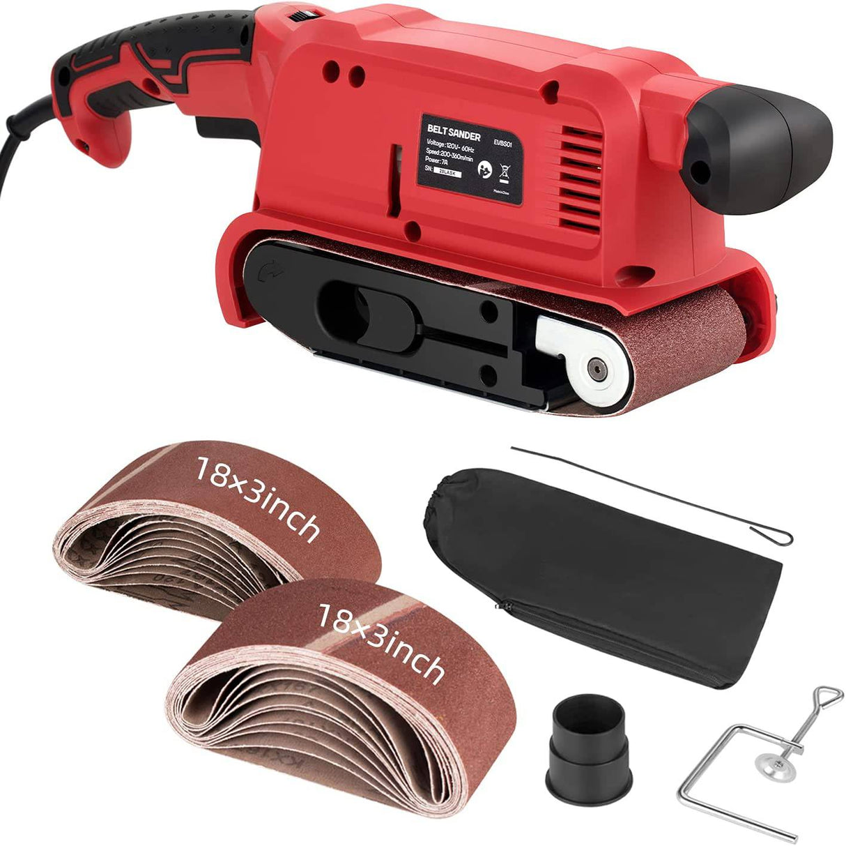 Lijadora de banda Excited Work de 7 amperios con 20 piezas de banda de lijado, lijadora de banda de 3 x 18 pulgadas con abrazaderas de tornillo, bolsa para el polvo, para quitar el óxido, quitar pintura y pulir - EWBS01D - DIGVICE MX