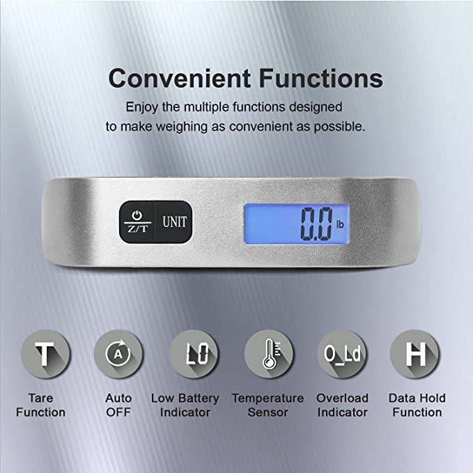 Travel inspira - báscula de equipaje colgante digital portátil para viajes, báscula de peso de maleta con pintura de goma, 110 libras, batería incluida