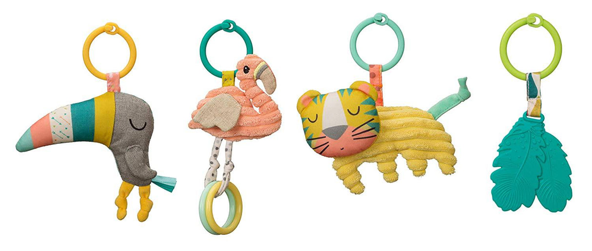 Infantino 4 en 1 Deluxe Twist & Fold Activity Gym & Play Mat, Tropical - Incluye juguetes enlazables, mono musical, espejo y almohada de refuerzo, para recién nacidos, bebés y niños pequeños - DIGVICE MX