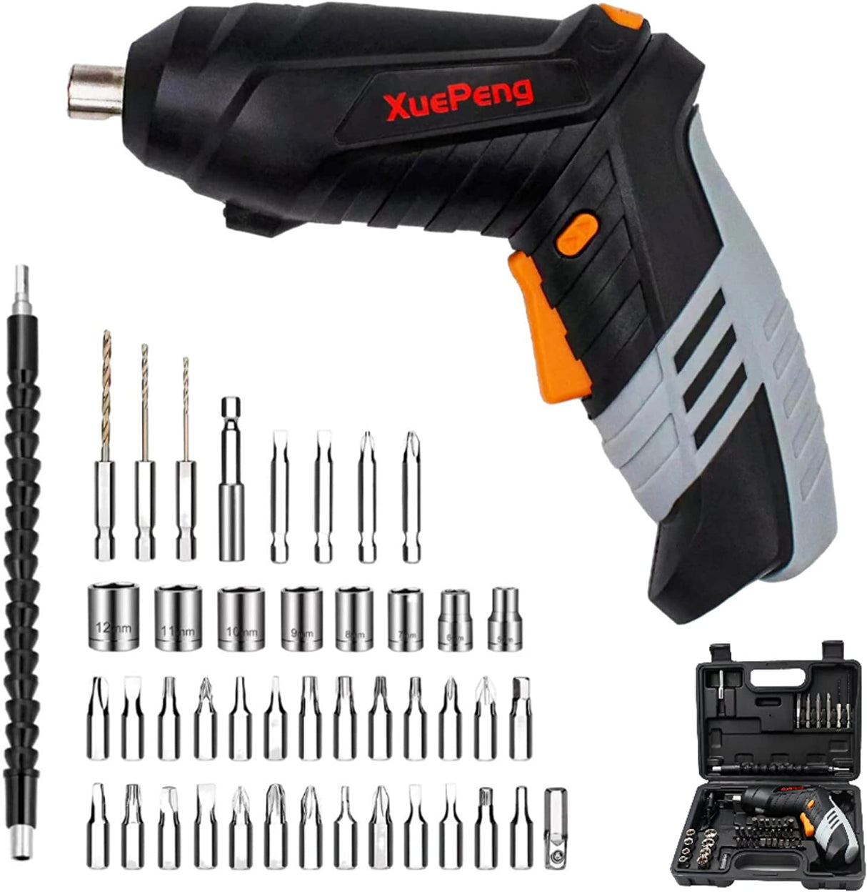 XUEPENG Destornillador eléctrico, juego de destornilladores inalámbricos recargables de 4,2 V con accesorios de 45 piezas, batería de iones de litio, pistola de tornillo eléctrica con 2 posiciones ajustables y luces LED para atornillar DIY - DIGVICE MX