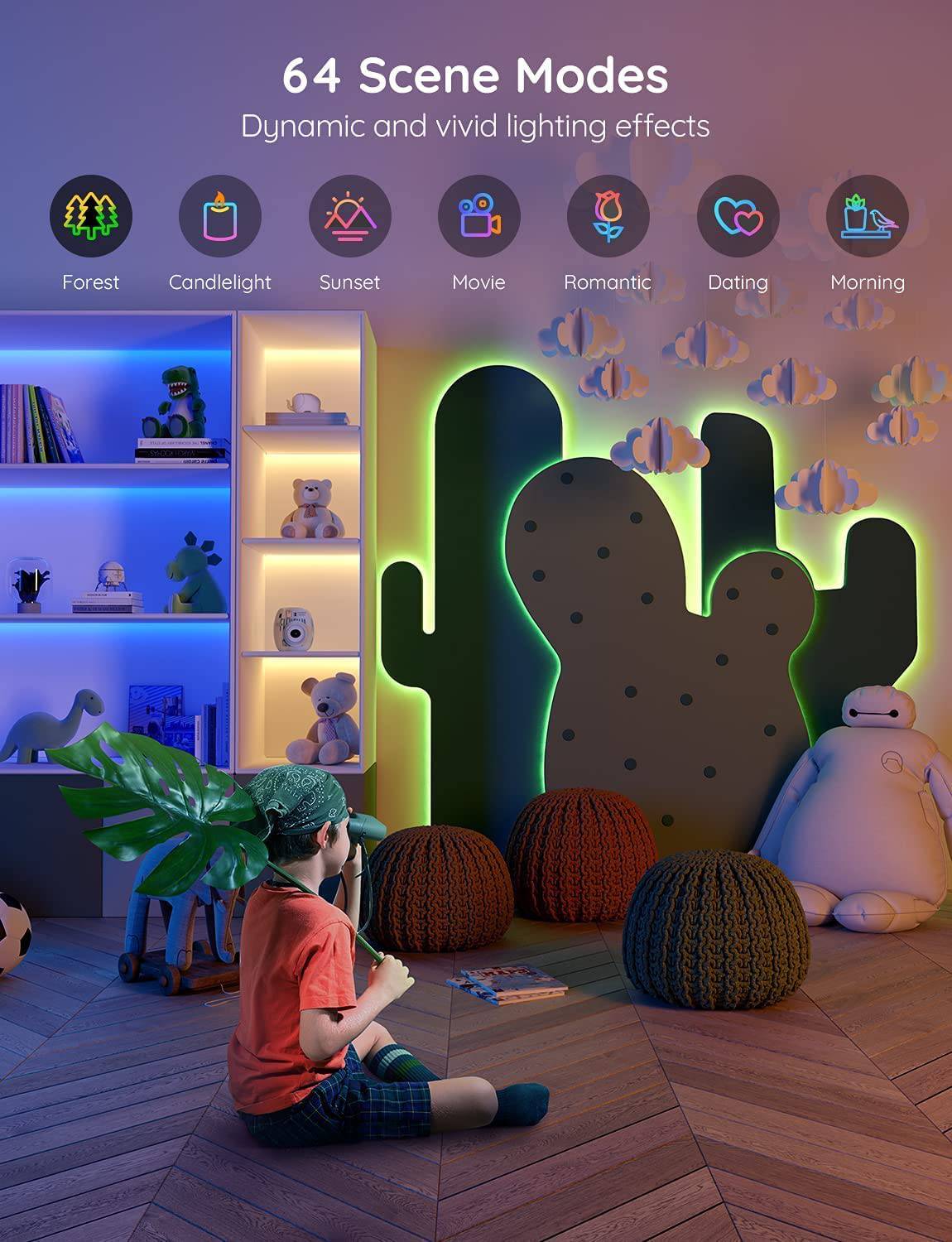 Govee Tira de luces LED que cambian de color de 32.8 pies, luces LED Bluetooth con control de aplicación, control remoto, caja de control, 64 escenas y luces de sincronización de música, 2 rollos de 16.4 pies - DIGVICE MX