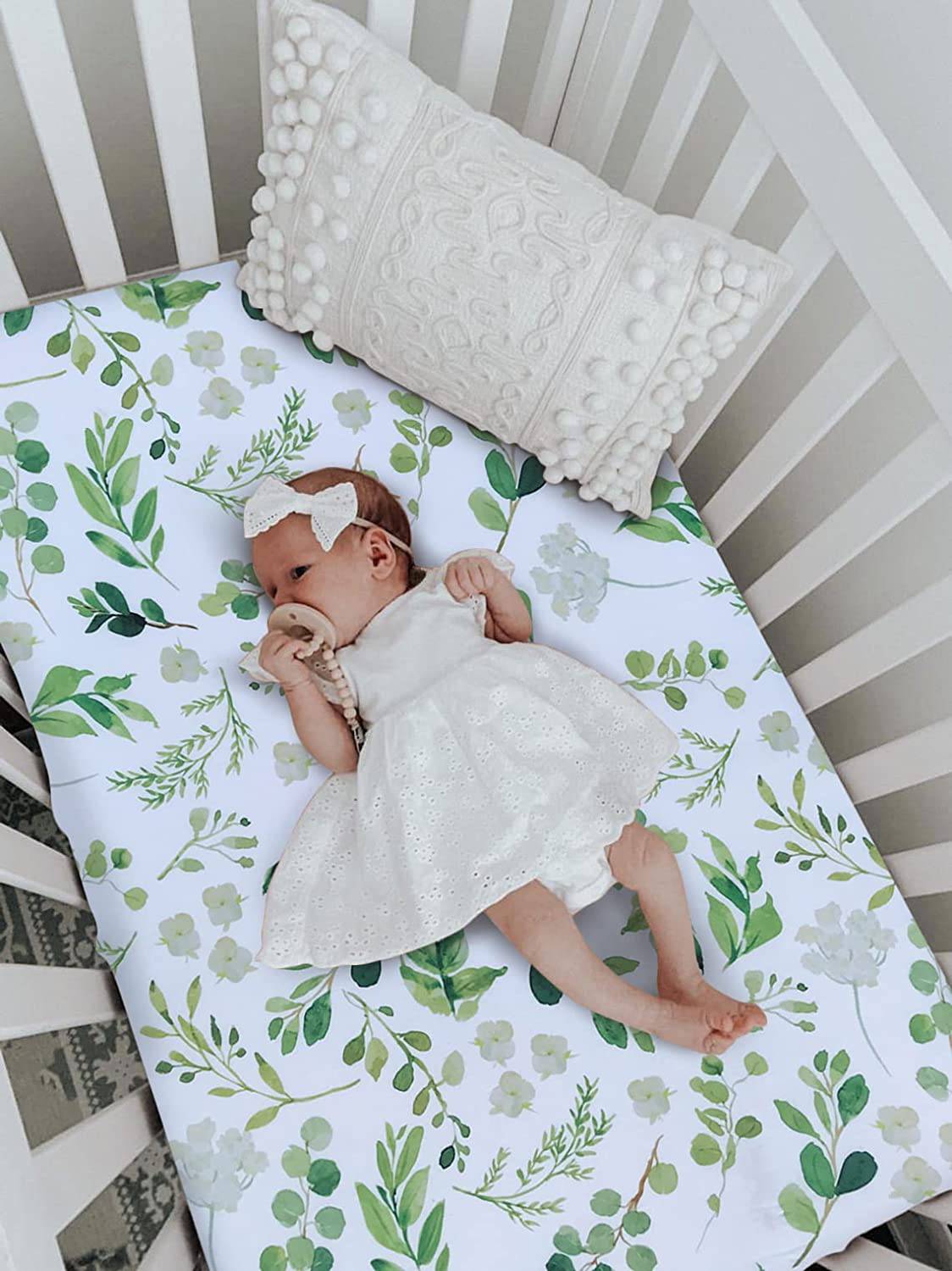 CULCLENDY - Sábana Pack n Play, Sábana de juego, Sábana ajustada, Paquete de hojas verdes, 38"x 26"x 3'', Decoración de vivero de hojas verdes, Funda de colchón - DIGVICE MX