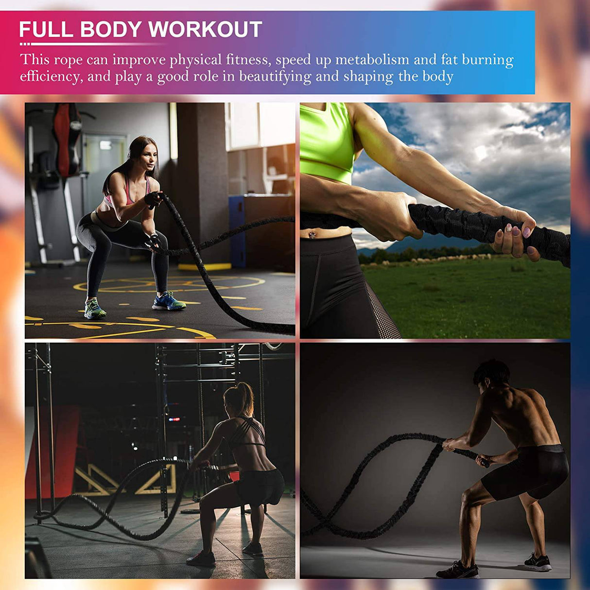 Hokyzam - Cuerdas de batalla Cuerda de batalla de 30 pies para entrenamiento de equipo de entrenamiento de gimnasio en casa