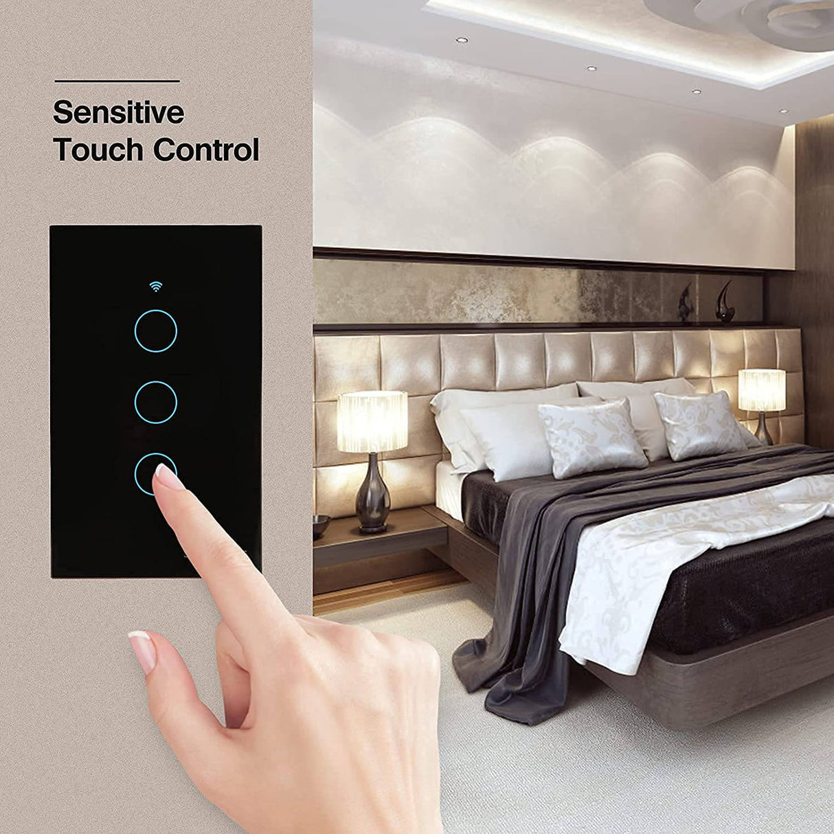 Smartyuns WiFi Interruptor de luz inteligente negro, interruptor de luz táctil con indicador LED, interruptor de pared estándar de EE. UU. Compatible con Alexa, asistente de Google, aplicación "SmartLife" (interruptor de luz de 3 marchas negro) - DIGVICE MX