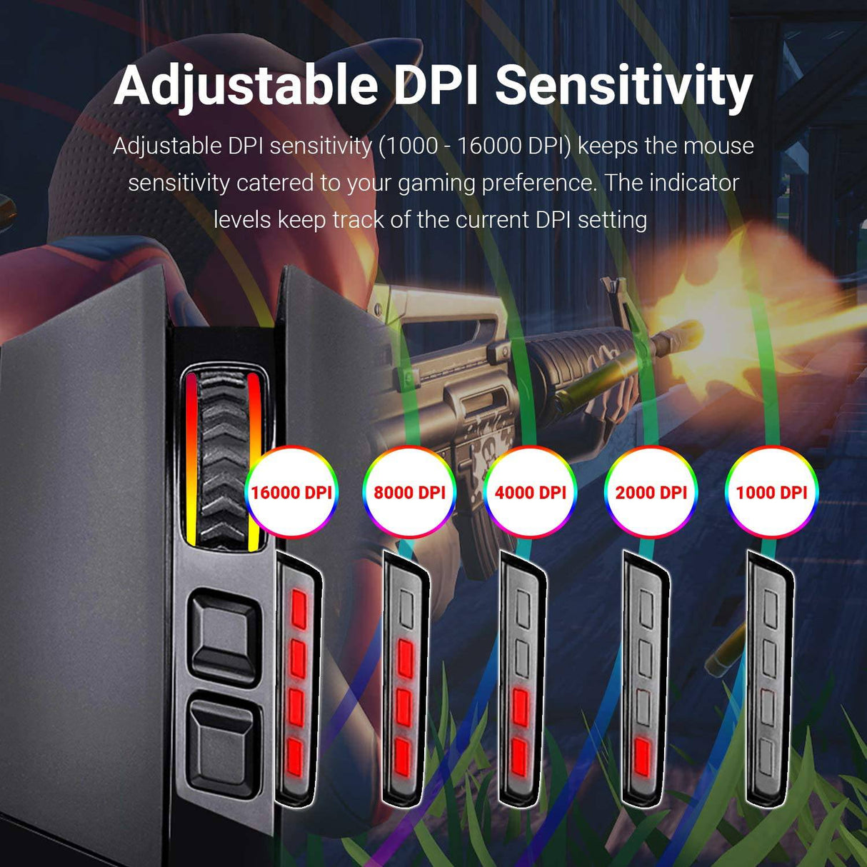 Redragon M801 Ratón para juegos LED RGB retroiluminado MMO 9 Botones programables Ratón con macro Grabación Botones laterales Botón de disparo rápido 16000 DPI para Windows PC Gamer (Inalámbrico, Negro)