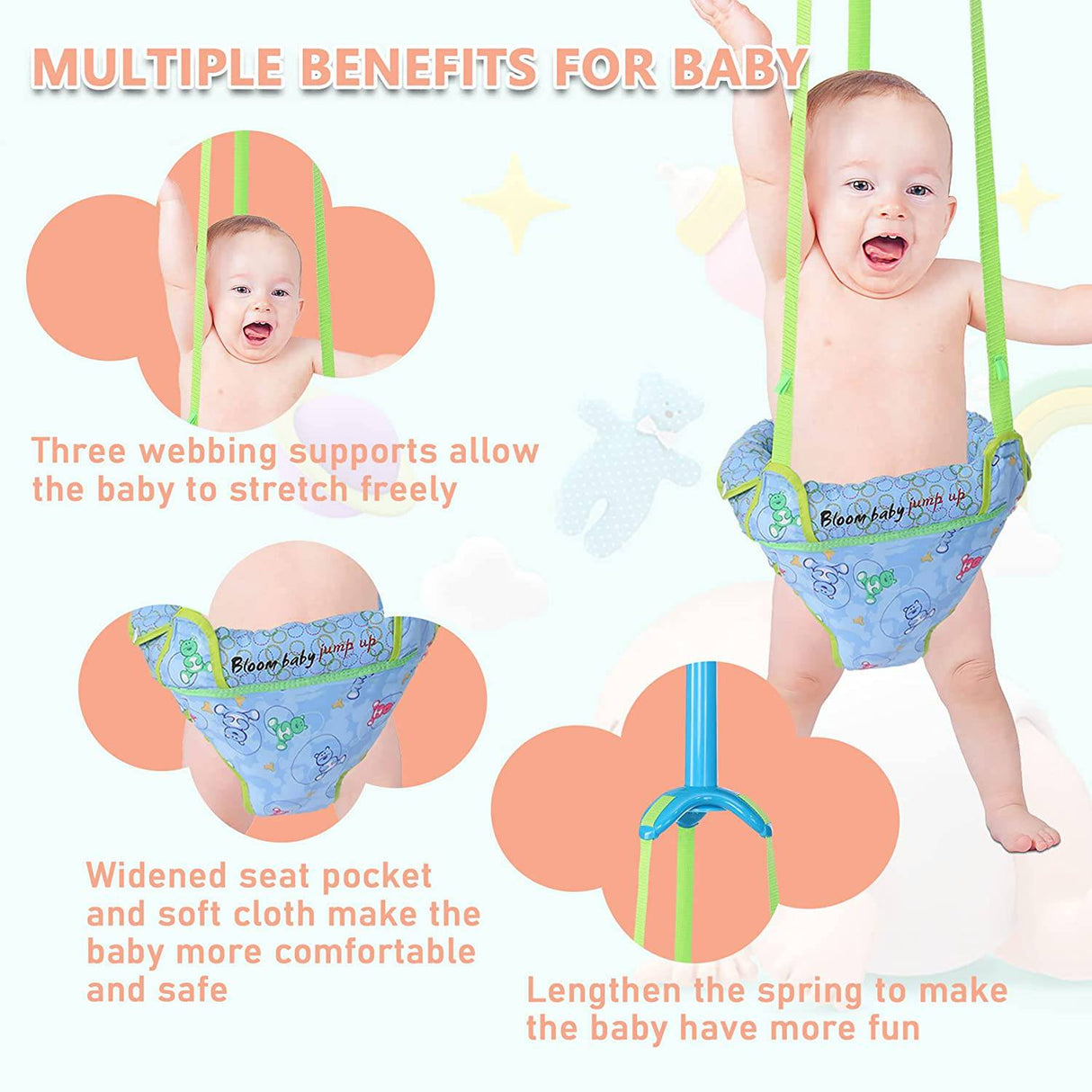 Feanron - Baby Jumper Infant Jumper Doorway para bebés activos Baby Door Jumpers y Bouncers Ejercitador con abrazadera para puerta y correa ajustable para 6-24 meses - DIGVICE MX