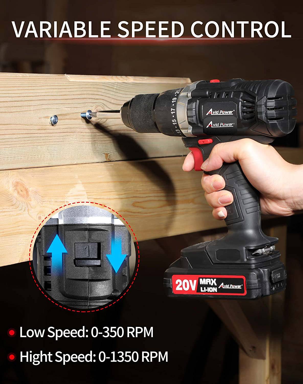 AVID POWER Juego de brocas eléctricas inalámbricas de 20 V con batería y cargador rápido, velocidad variable, ajuste de par 23+1, kit de taladro de accesorios de 23 piezas - DIGVICE MX