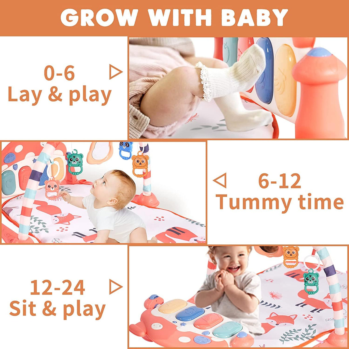 Kick & Play Piano Gym Música Tummy Time Colchoneta acolchada con 5 juguetes sensoriales, Baby Play Gym para bebés recién nacidos de 0 a 3 6 9 12 meses Fox Baby Play Mat Baby Gym little dove - DIGVICE MX