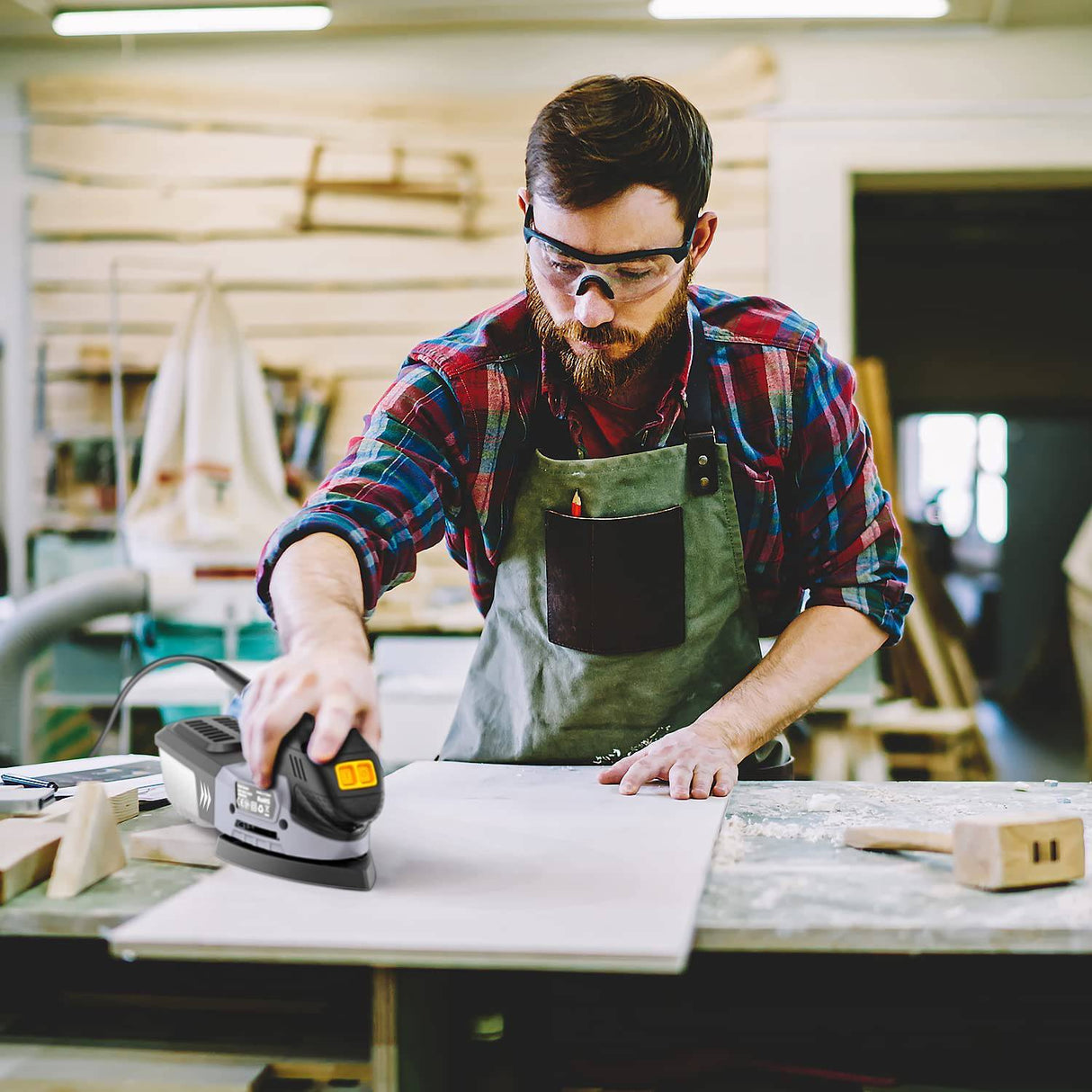 JELLAS - Lijadora de detalles , compacta para madera, lijadoras de 13,000 RPM, lijadora de mano de 2 amperios con 12 papeles de lija estándar, almohadillas de lijado incluidas, MS220-SD - DIGVICE MX