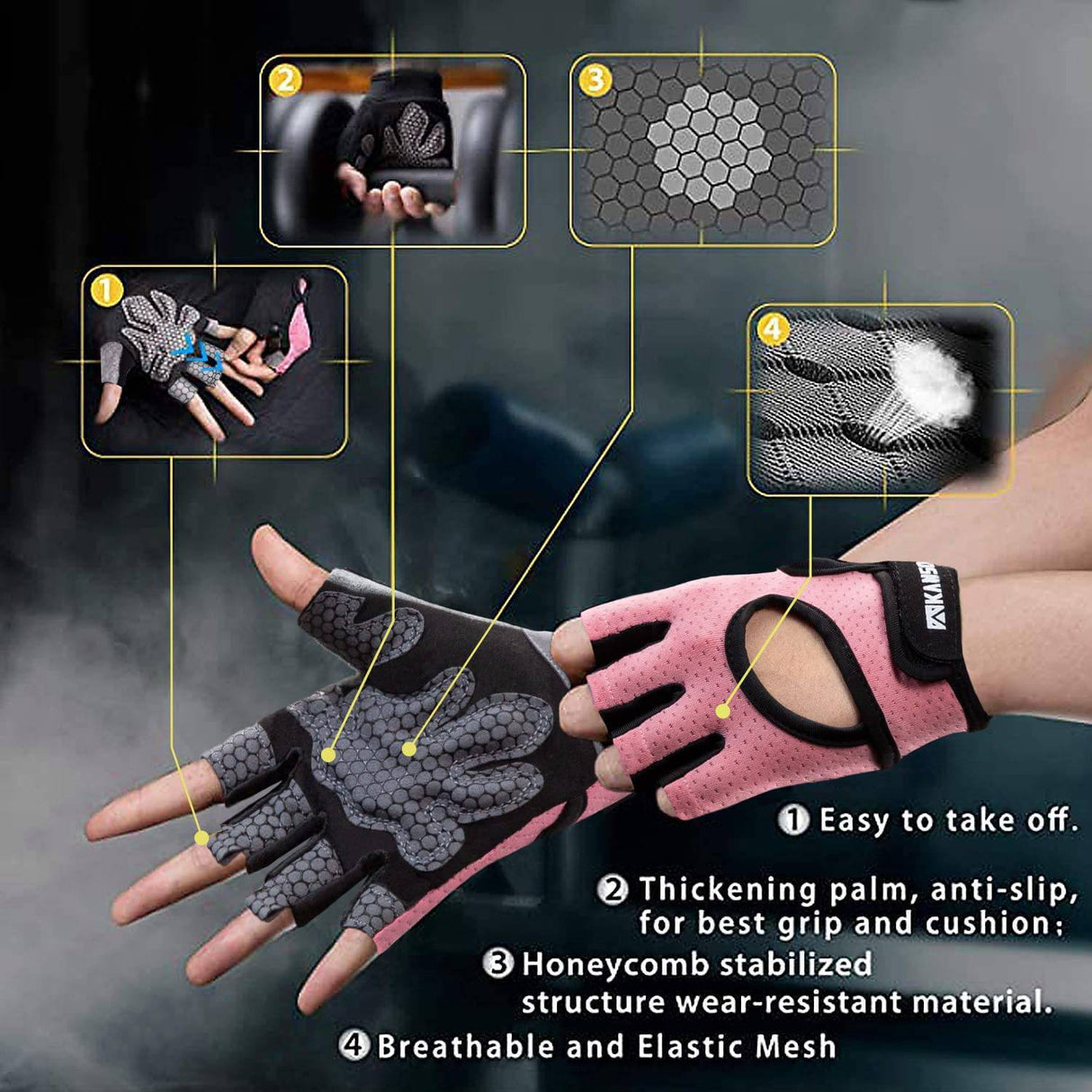 LIFECT - Guantes de entrenamiento transpirables esenciales, guantes de ejercicio de gimnasio sin dedos para levantamiento de pesas con espalda abierta curvada, para levantamiento de pesas, mujeres