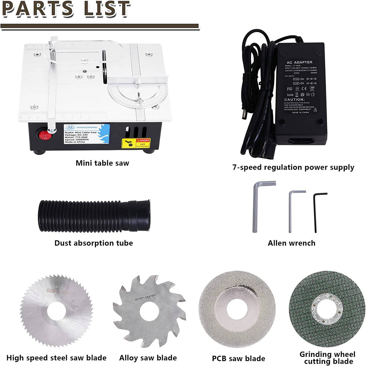 MXBAOHENG Mini sierra de mesa de precisión portátiles para manualidades, profundidad de corte ajustable, 4 cuchillas, fuente de alimentación de velocidad ajustable de 96 W, para corte de madera, metal y plástico - DIGVICE MX