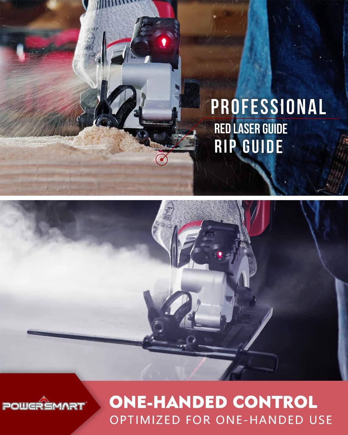 Sierra circular inalámbrica PowerSmart, minisierra circular inalámbrica de 20 V y 4-1/2 pulgadas, 4500 RPM, guía láser y paralela, 4 cuchillas para madera, metal blando y azulejos, batería de 4,0 Ah y cargador rápido incluido - DIGVICE MX