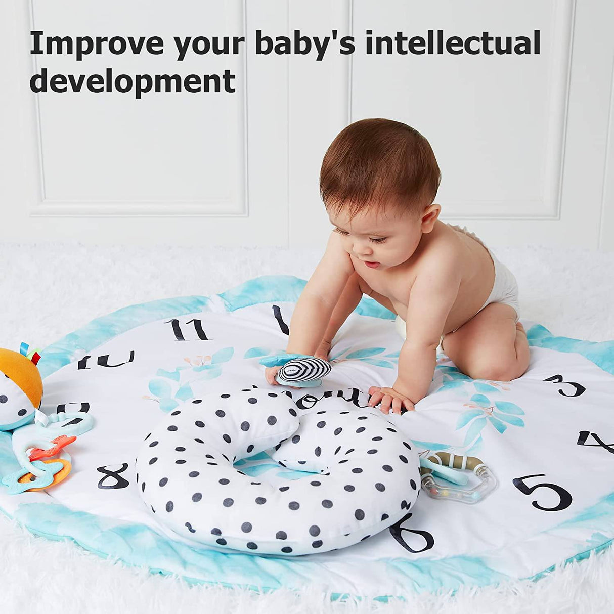 Lupantte Baby Play Gym Activity Mat, Baby Monthly Milestone Gym como fondo fotográfico con 8 juguetes sensoriales + 1 cojín para el cuello Play Gym para el desarrollo múltiple del bebé - DIGVICE MX