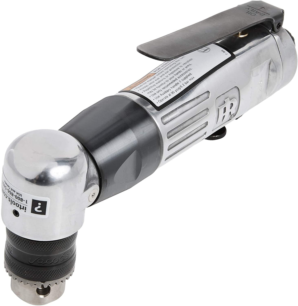 Ingersoll Rand 7807R Taladro angular neumático reversible de 3/8", servicio estándar, 1800 RPM, mandril Jacobs Multi-Craft silencioso y duradero, tapón de grasa - DIGVICE MX