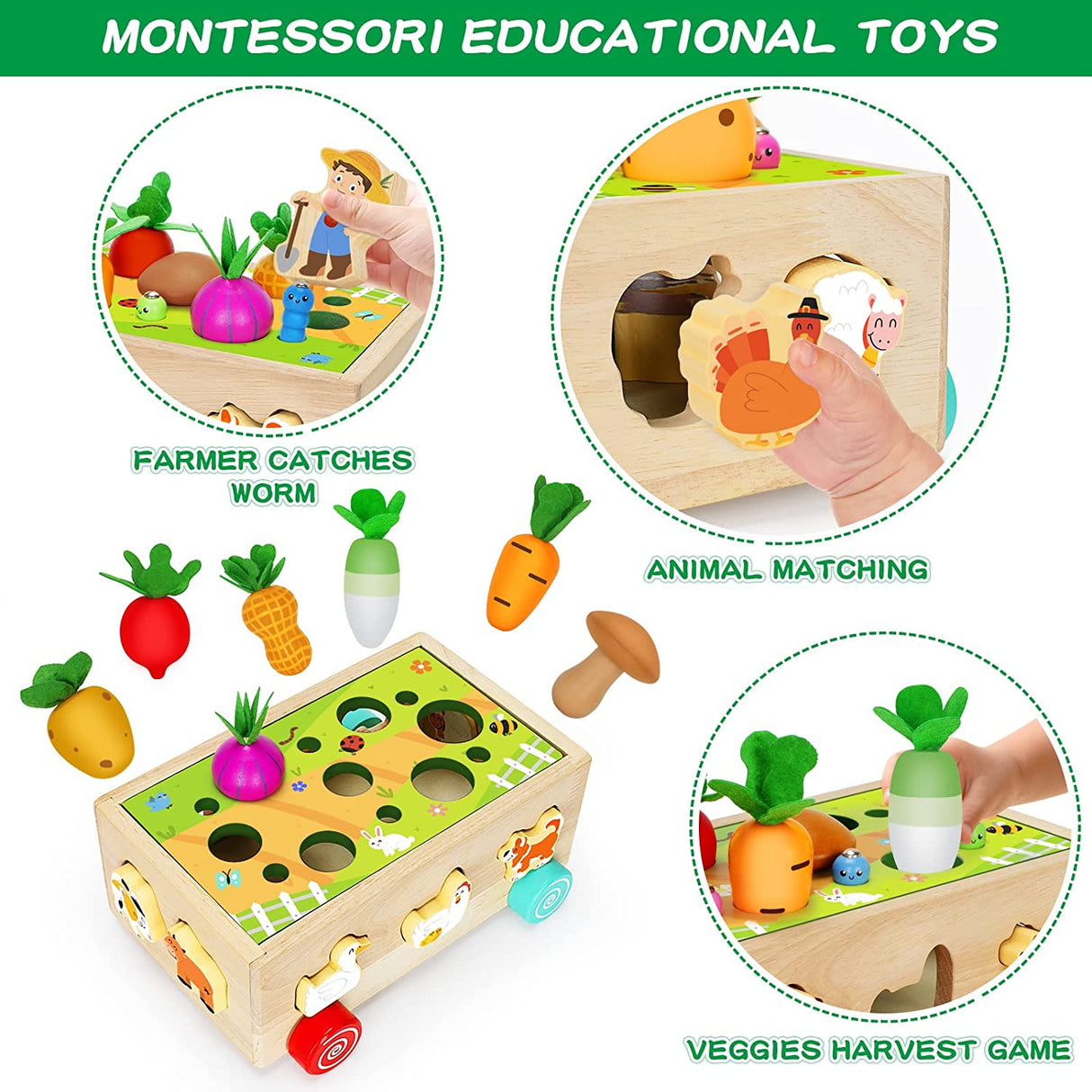 Ellinjan - Juguetes Montessori de madera para niños y niñas pequeños, juguetes de animales de granja - B0B2MVZLT6