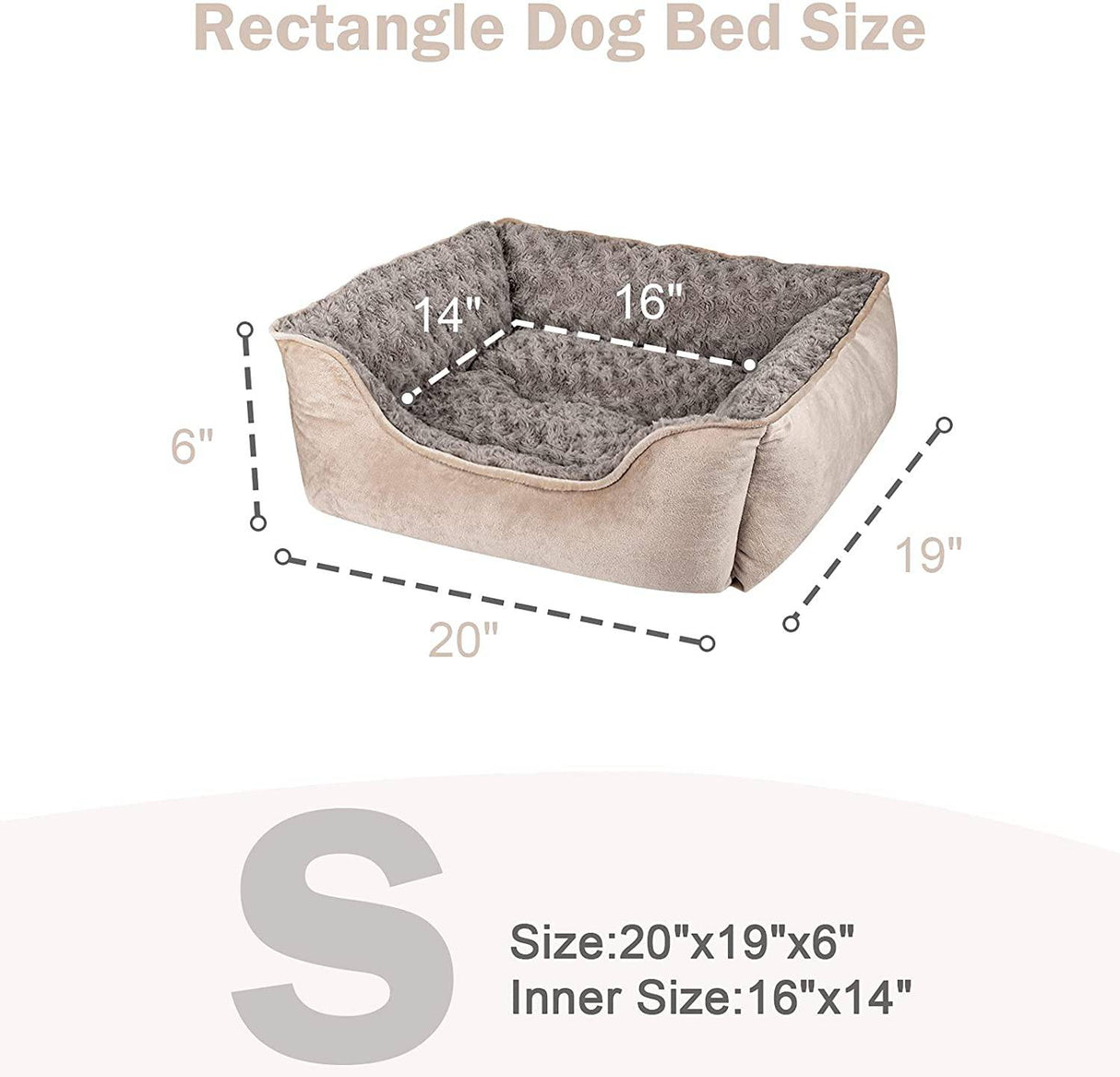 JOEJOY - (S) - Cama rectangular para perros pequeños, lavable a máquina, sofá cama para perros, parte inferior antideslizante, transpirable, suave, para cachorros, duradero, ortopédico, calmante, para mascotas, varios tamaños, color beige - DIGVICE MX