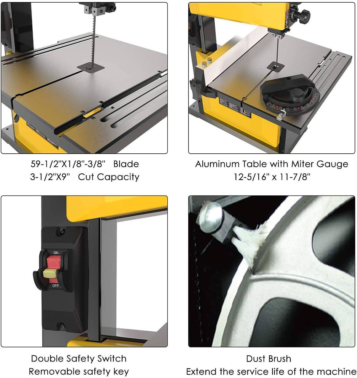 Sierra de cinta Woodskil 3A de 9 pulgadas, motor de inducción de bajo ruido de 2500FPM y 1720RPM, sierra de cinta antivibración con base de acero y mesa de aluminio fundido, llave de seguridad extraíble, sierra de cinta de banco con guía - DIGVICE MX