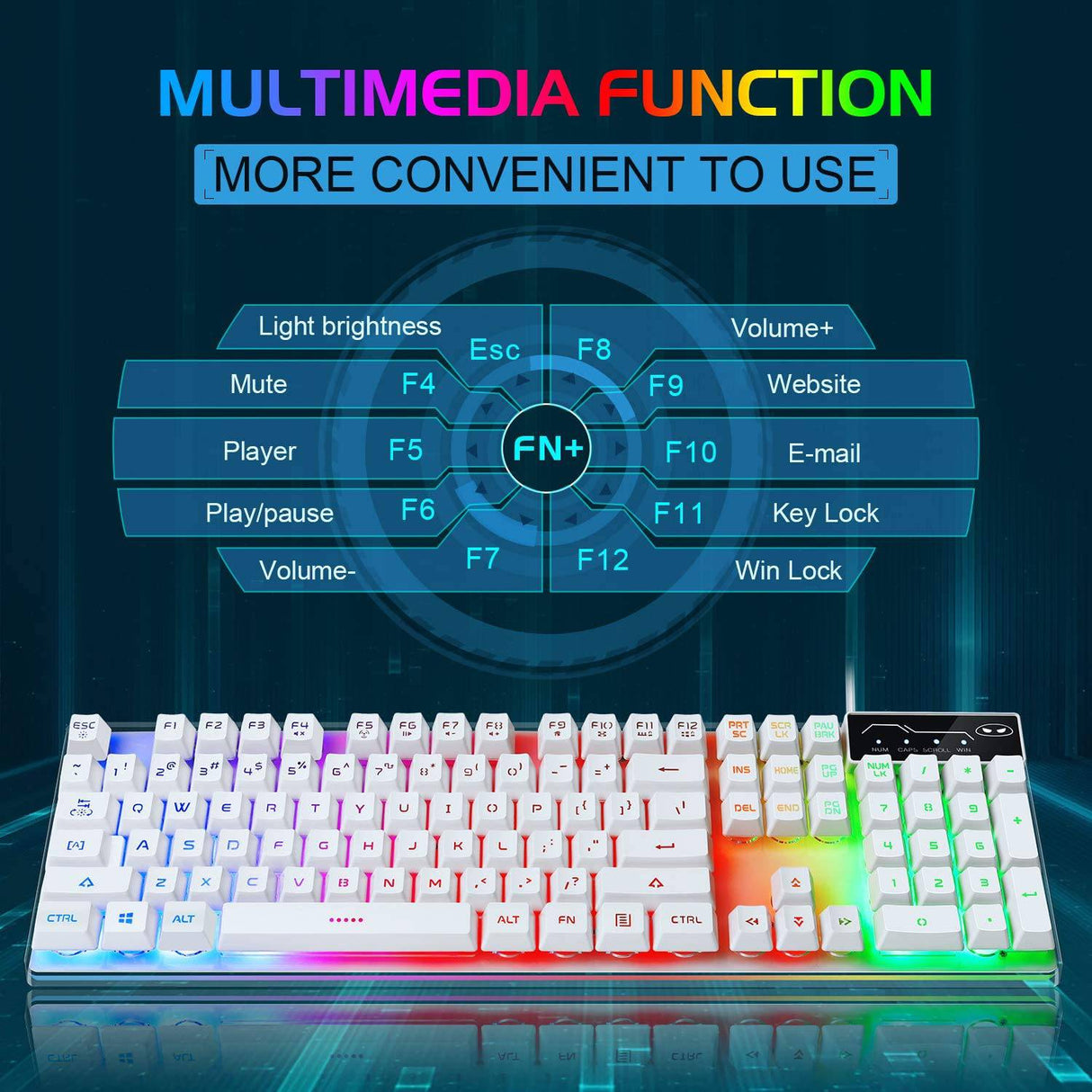 MageGee - Combo de teclado y mouse para juegos, teclado retroiluminado con arco iris LED K1 con 104 teclas Teclado para juegos de computadora PC para PC / computadora portátil (blanco)