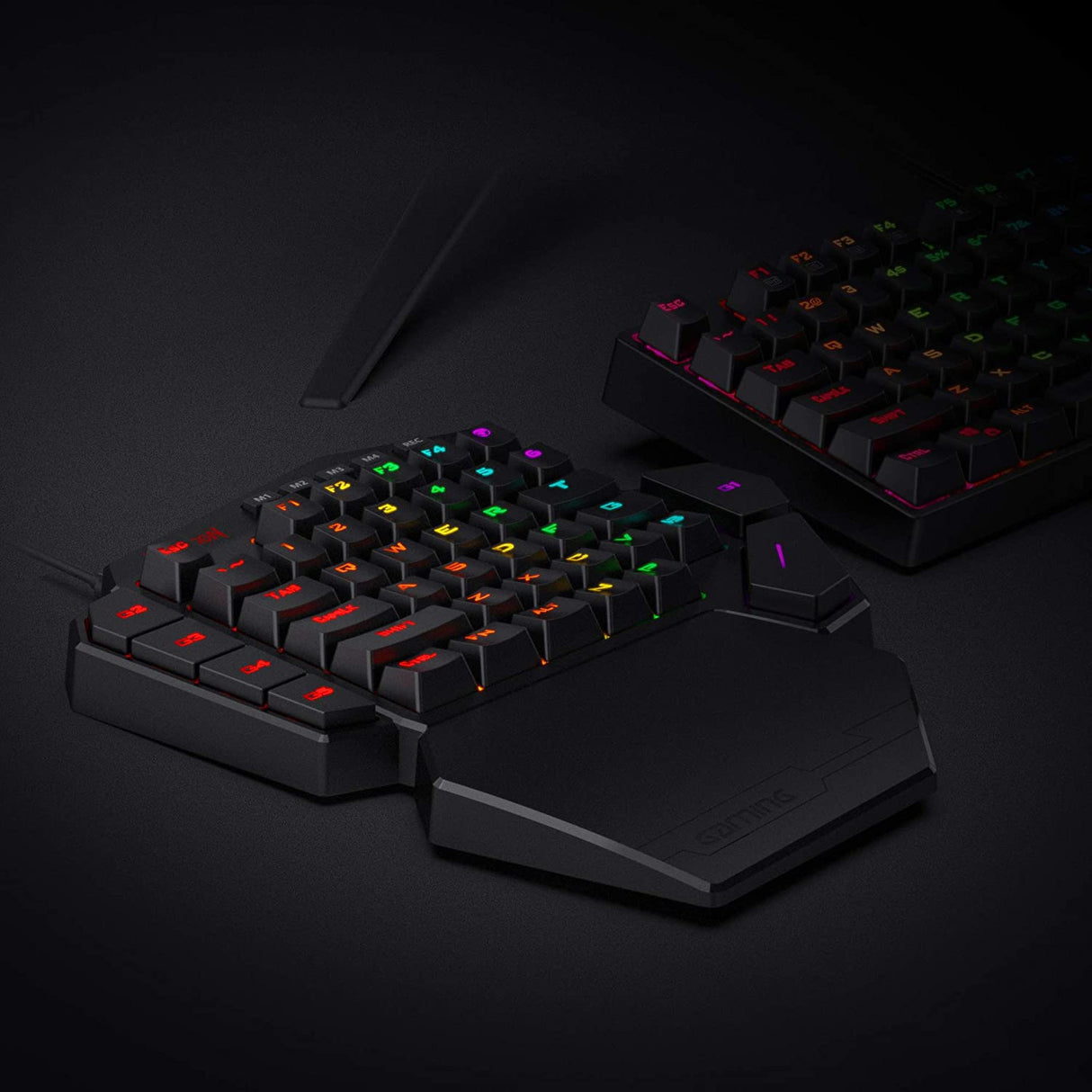 Redragon K585 DITI Teclado mecánico para juegos RGB con una sola mano, teclado para juegos profesional tipo C con 7 teclas macro integradas, reposamuñecas desmontable, 42 teclas (interruptor negro-azul)