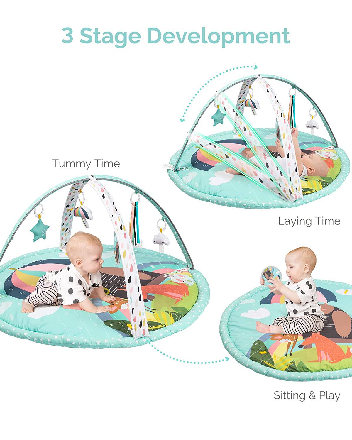 LADIDA Baby Play Gym 3 Stage Rainy Day Activity Mat con gran alfombra de juego acolchada de 43 pulgadas y juguetes interactivos basados en STEM para el desarrollo de habilidades sensoriales y motoras - DIGVICE MX