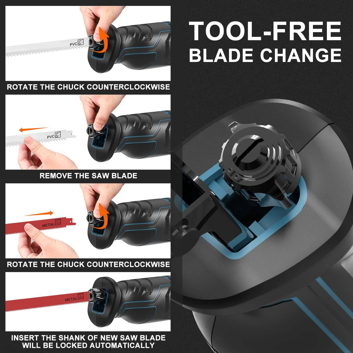 WESCO Sierra de sable inalámbrica de 20 V con 1 batería de 4,0 Ah, 6 hojas de sierra, velocidad variable 3000 SPM, longitud de carrera de 3/4", cambio de hoja sin herramientas - DIGVICE MX