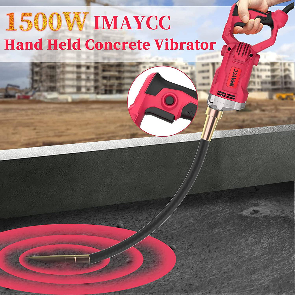 IMAYCC Vibrador de concreto, 1500W 110V Vibradores de concreto de potencia con herramientas de concreto de barra de eje de 6.6 FT / 2M, 14400 vibraciones por minuto Vibrador de concreto de mano Adecuado para varias construcciones de concreto - DIGVICE MX