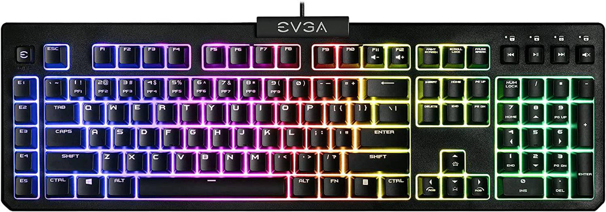 EVGA Z12 RGB - Teclado para juegos, LED retroiluminado RGB, 5 teclas macro programables, teclas multimedia dedicadas, resistente al agua, 834-W0-12US-KR