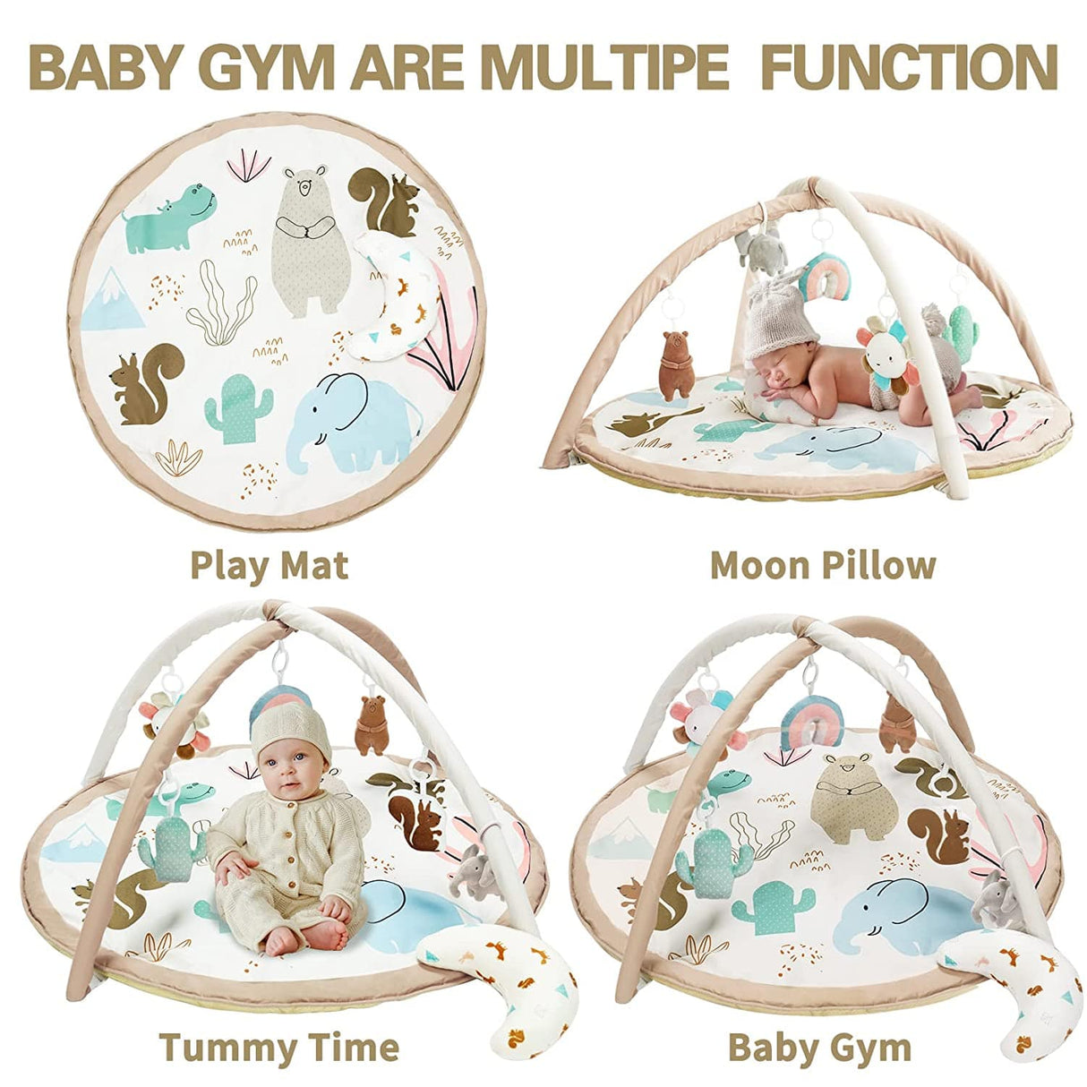 Chrisschirs - Centro de actividades de gimnasio para bebés lavable con alfombrilla de juego de animales, alfombrillas de juego de desarrollo temprano cognitivo, visual, auditivo, táctil, 6 juguetes para bebés y niños pequeños, más grande, antideslizante - DIGVICE MX