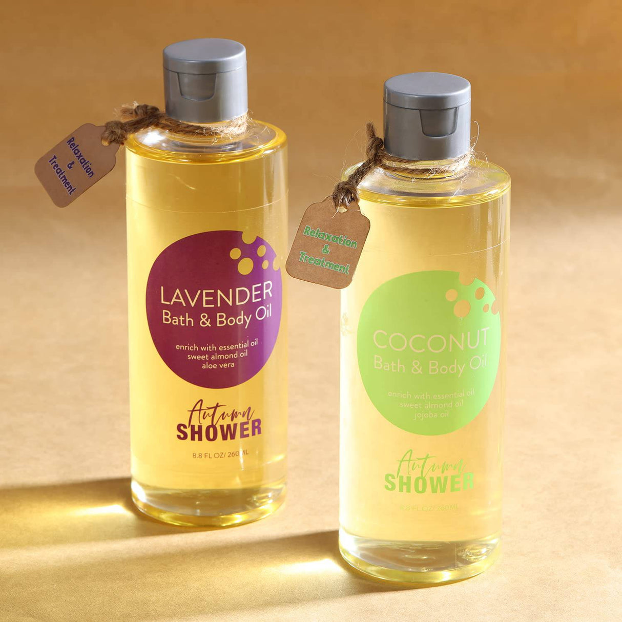 Autumn Shower - Aceite corporal de ducha con aceite de almendras dulces, aceite de jojoba y manteca de karité, aceites de ducha de lavanda y coco para mujeres piel seca, set de regalo para el baño y el cuerpo del día del padre 17.6 fl oz (paquete de 2)